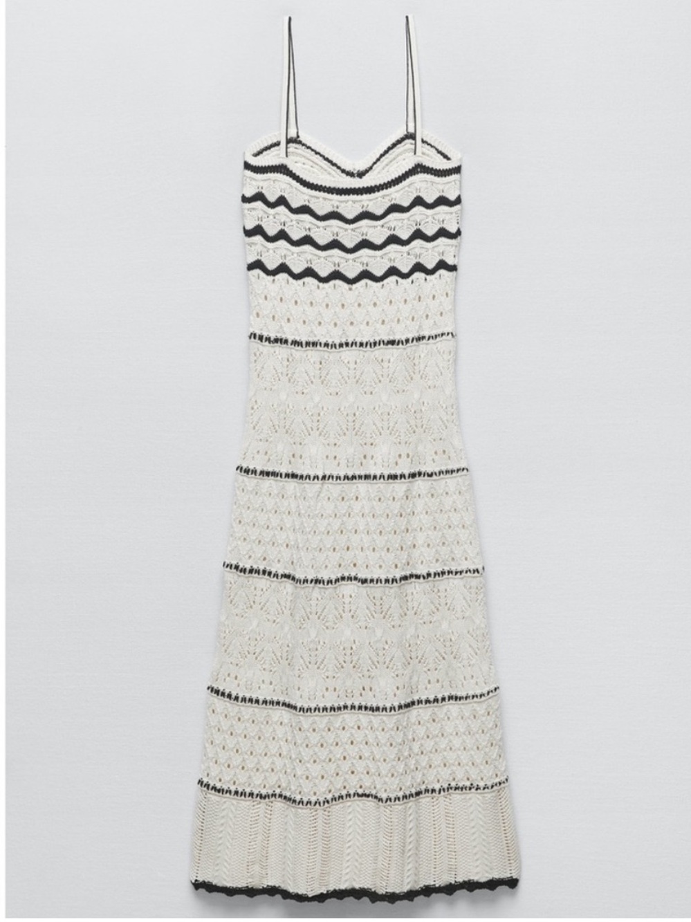 Zara Cream Crochet Knit Maxi Dress - Picture 5 of 9